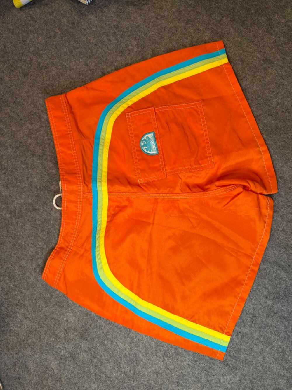 Sundek Men's Board Shorts Size 32 Orange Rainbow Stripe Swim Trunks - Picture 3 of 9